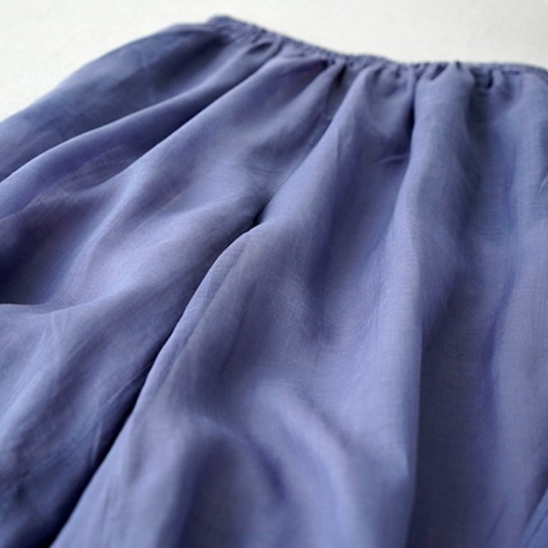 Pantalon large Buddha Stones en ramie uni avec poches pour femme, longueur 7-8 - image 2