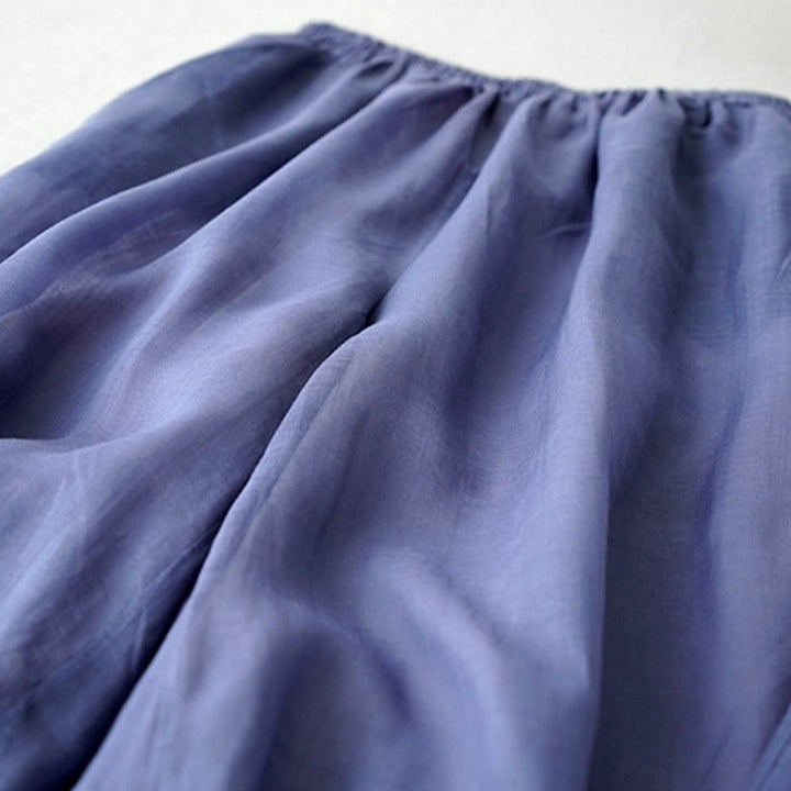 Pantalon large Buddha Stones en ramie uni avec poches pour femme, longueur 7-8 - image 2