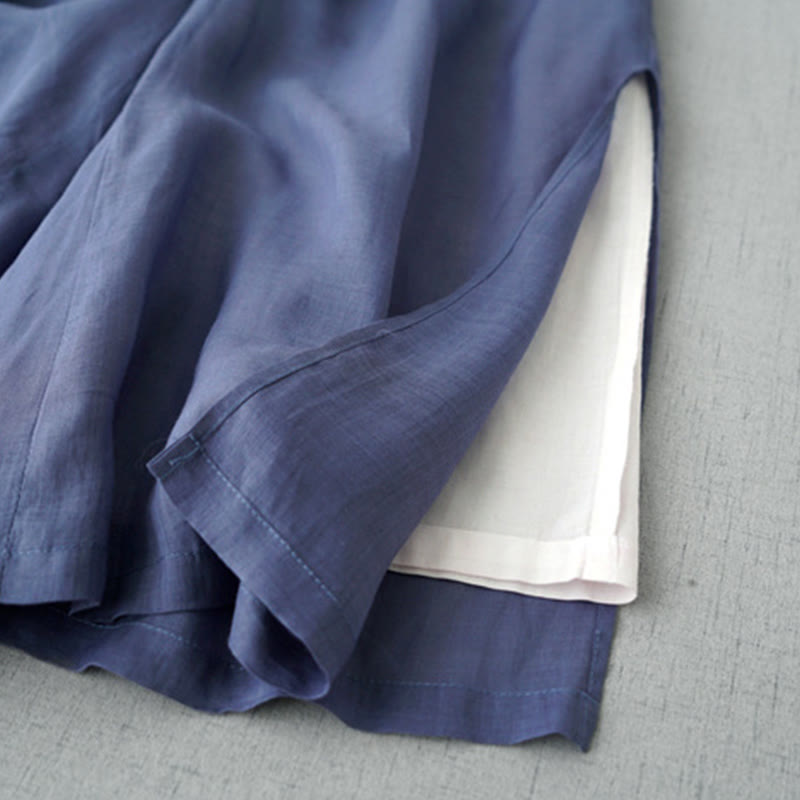 Pantalon large Buddha Stones en ramie uni avec poches pour femme, longueur 7-8 - image 3