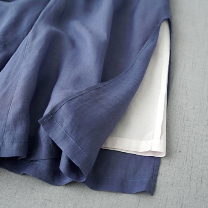 Pantalon large Buddha Stones en ramie uni avec poches pour femme, longueur 7-8 - image 3