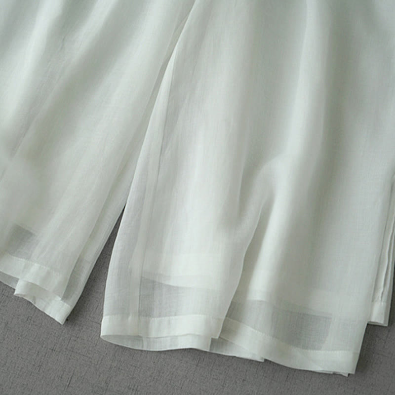 Pantalon large Buddha Stones en ramie uni avec poches pour femme, longueur 7-8 - image 14