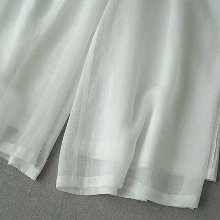 Pantalon large Buddha Stones en ramie uni avec poches pour femme, longueur 7-8 - image 14