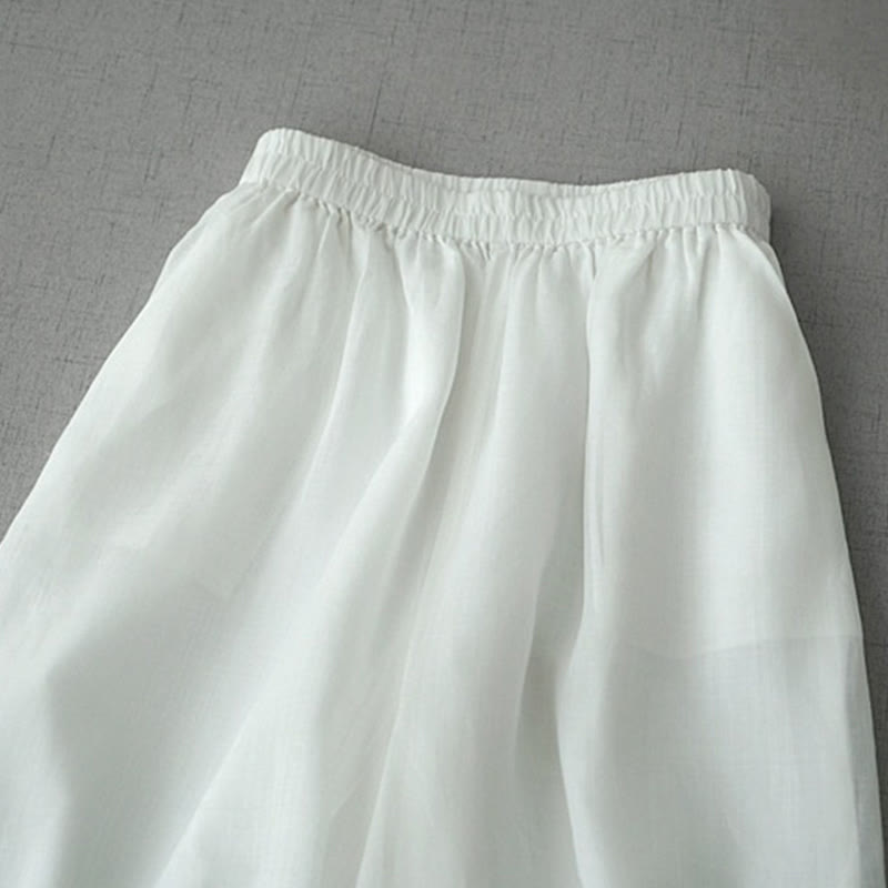 Pantalon large Buddha Stones en ramie uni avec poches pour femme, longueur 7-8 - image 12