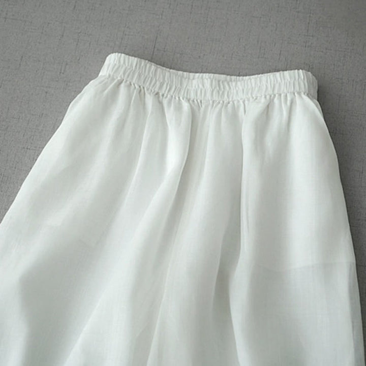 Pantalon large Buddha Stones en ramie uni avec poches pour femme, longueur 7-8 - image 12