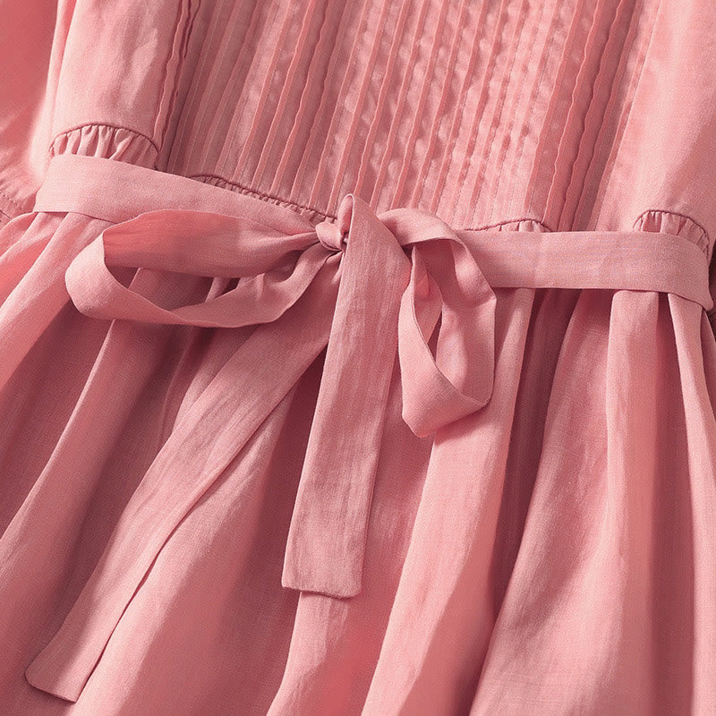 Robe mi-longue d'été à manches courtes et plis pour femme, en coton et lin, avec poches, motif Buddha Stones - image 5