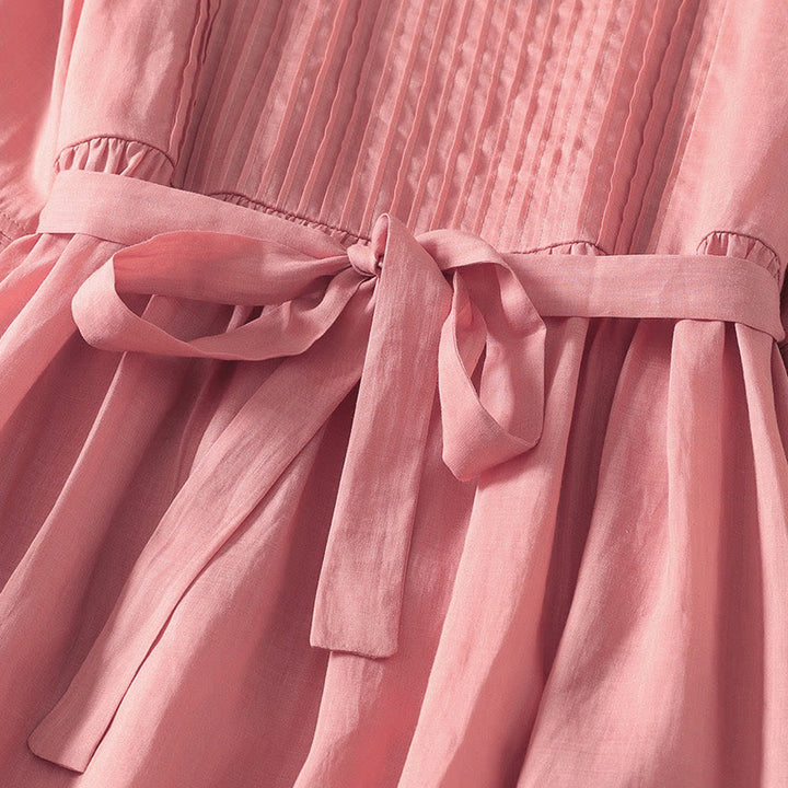 Robe mi-longue d'été à manches courtes et plis pour femme, en coton et lin, avec poches, motif Buddha Stones - image 5