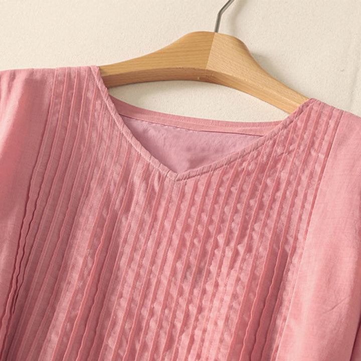 Robe mi-longue d'été à manches courtes et plis pour femme, en coton et lin, avec poches, motif Buddha Stones - image 2