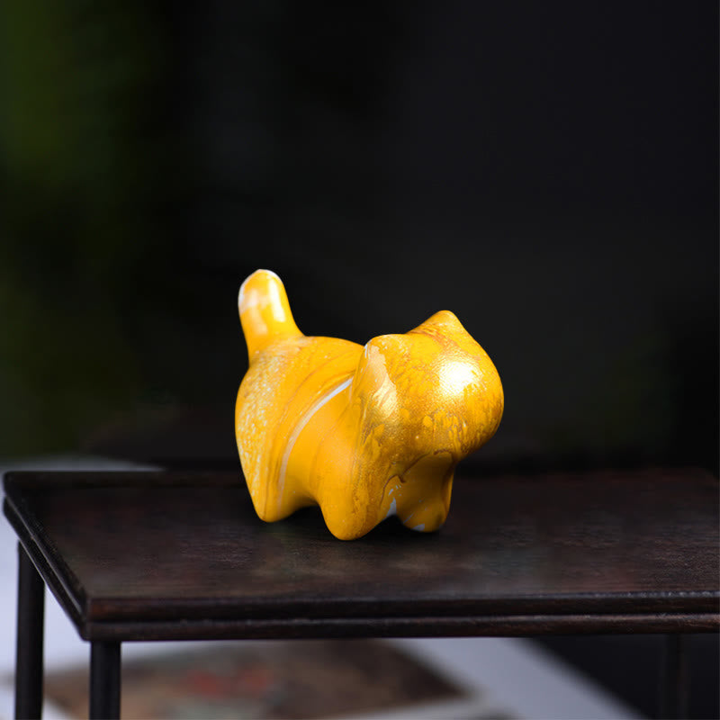 Buddha Stones Mini Joli Chat Bois d'Ébène Laque Artisanat Décoration de la Paix - Jaune (couleur jaune aléatoire) - image 5