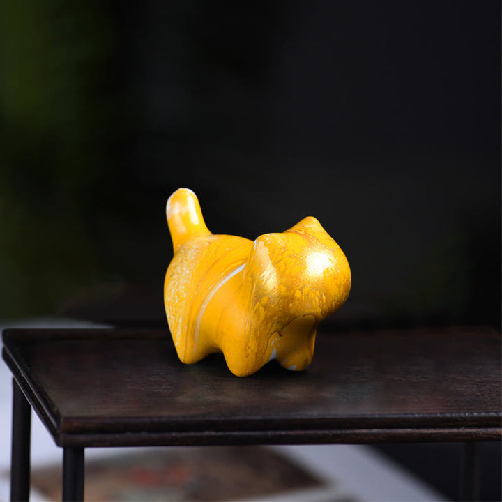 Buddha Stones Mini Joli Chat Bois d'Ébène Laque Artisanat Décoration de la Paix - Jaune (couleur jaune aléatoire) - image 5