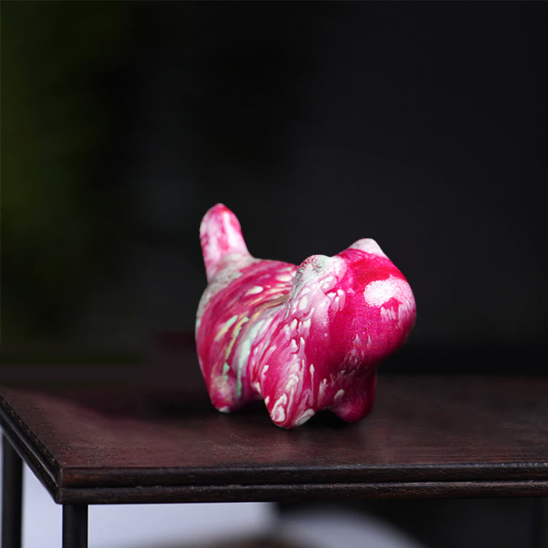 Buddha Stones Mini Joli Chat Bois d'Ébène Laque Artisanat Décoration de la Paix - Rouge (couleur rouge aléatoire) - image 3