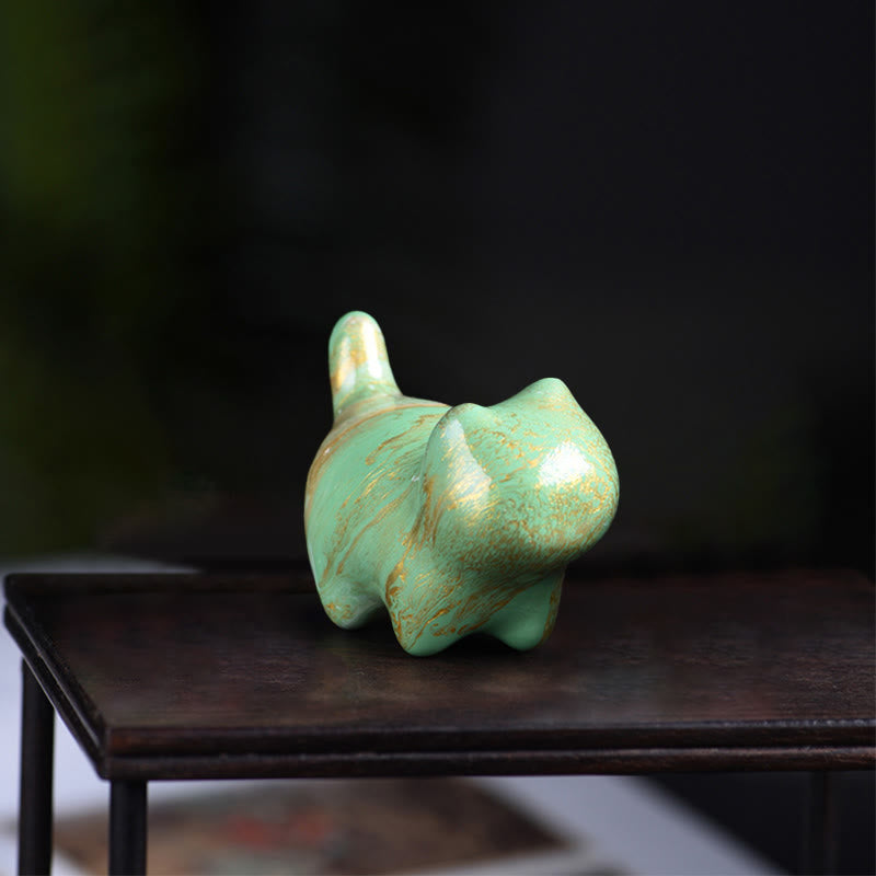 Buddha Stones Mini Joli Chat Bois d'Ébène Laque Artisanat Décoration de la Paix - Vert (couleur verte aléatoire) - image 9