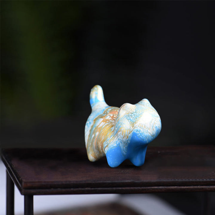 Buddha Stones Mini Joli Chat Bois d'Ébène Laque Artisanat Décoration de la Paix - Bleu (couleur bleue aléatoire) - image 8