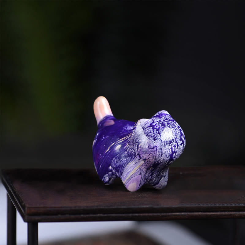 Buddha Stones Mini Joli Chat Bois d'Ébène Laque Artisanat Décoration de la Paix - Violet (couleur violette aléatoire) - image 12
