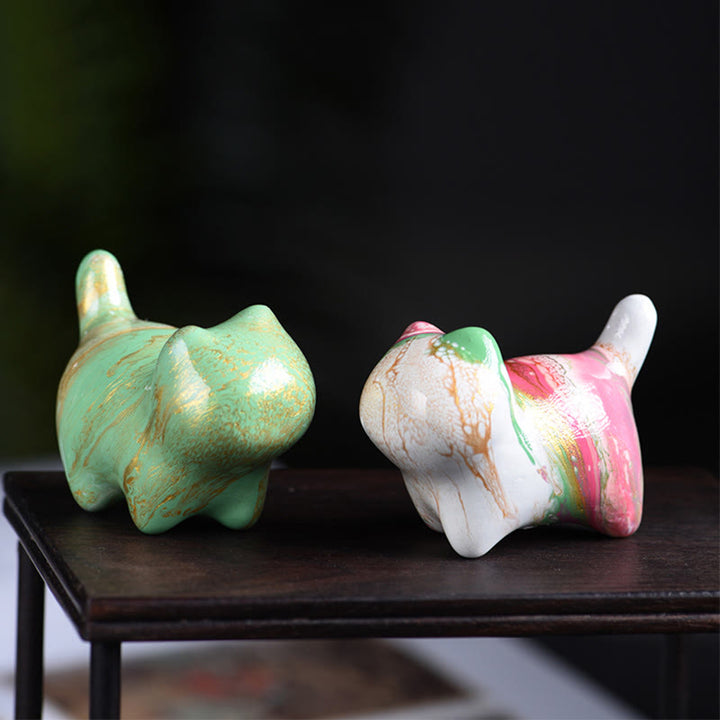 Buddha Stones Mini Joli Chat Bois d'Ébène Laque Artisanat Décoration de la Paix - image 0