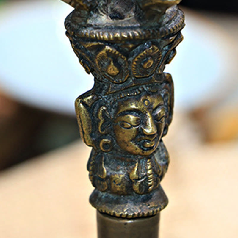 Ensemble de 2 Buddha Stones de méditation tibétaines faites à la main et de décorations en cuivre Vajra Dorje