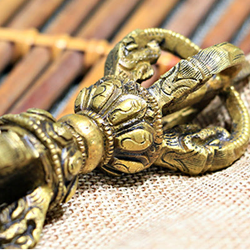 Ensemble de 2 Buddha Stones de méditation tibétaines faites à la main et de décorations en cuivre Vajra Dorje