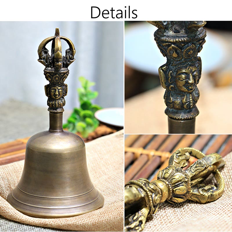 Ensemble de 2 Buddha Stones de méditation tibétaines faites à la main et de décorations en cuivre Vajra Dorje