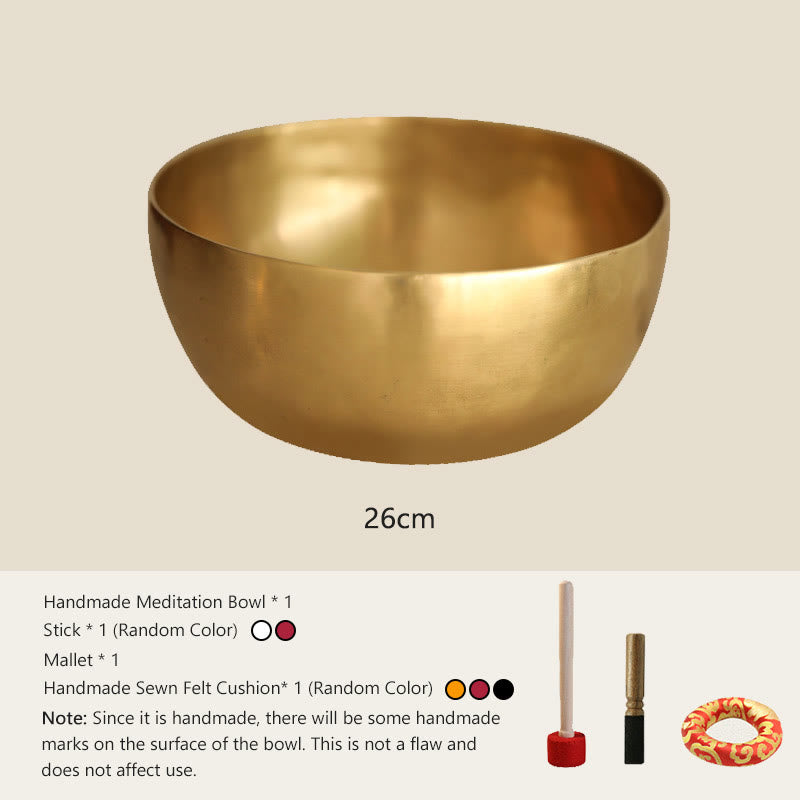 Buddha Stones Bol chantant doré népalais fait main, design simple, pour la guérison et la méditation. Ensemble de bols sonores - 10,24 po (26 CM) - image 10