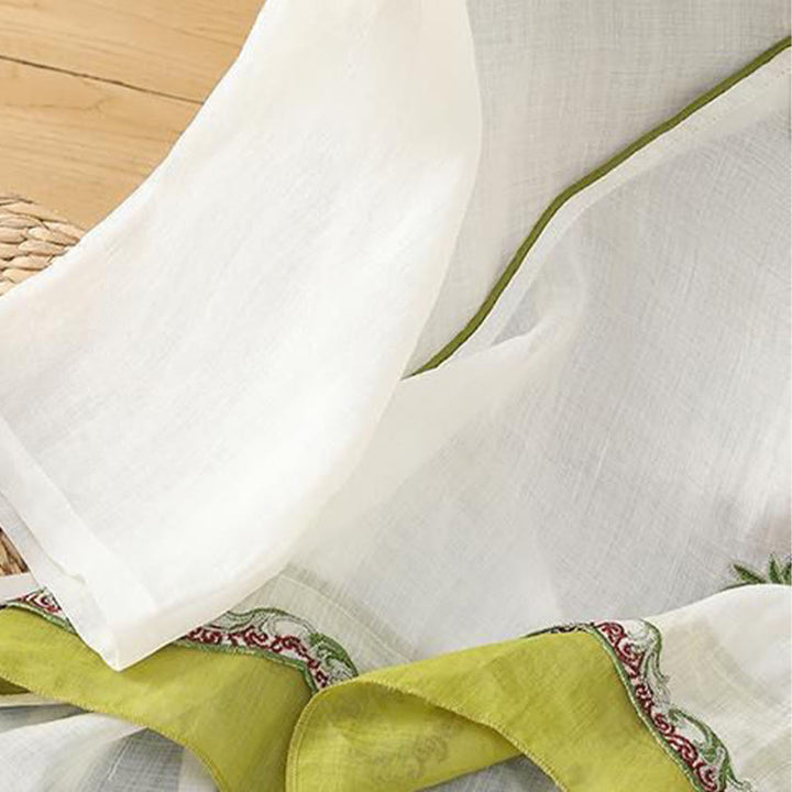 Chemise d'été à manches trois-quarts en coton et lin pour femme, style Buddha Stones , broderie florale, boutons grenouille, couleur assortie - image 2