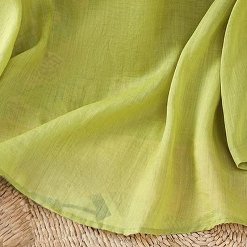 Chemise d'été à manches trois-quarts en coton et lin pour femme, style Buddha Stones , broderie florale, boutons grenouille, couleur assortie - image 16