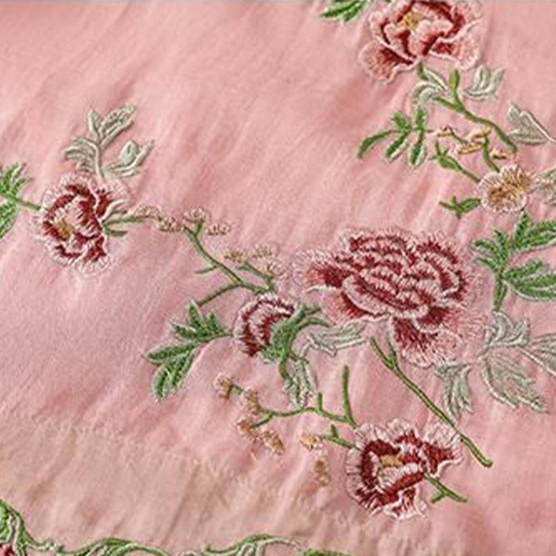 Chemise d'été à manches trois-quarts en coton et lin pour femme, style Buddha Stones , broderie florale, boutons grenouille, couleur assortie - image 7