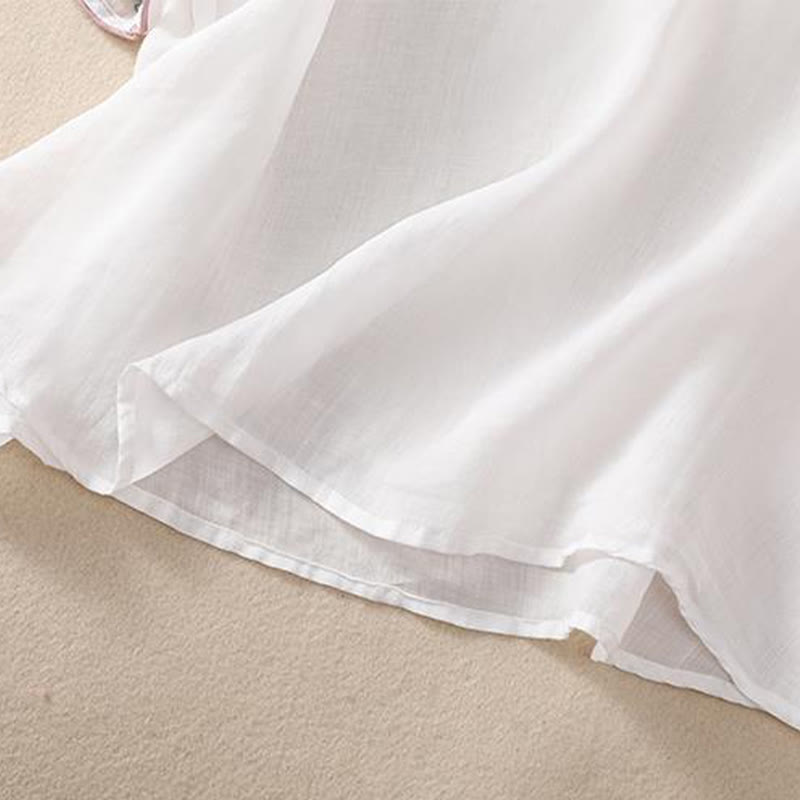 Chemise décontractée à manches mi-longues en coton et lin pour femme, motif Buddha Stones, broderie rétro, boutons grenouille - image 16