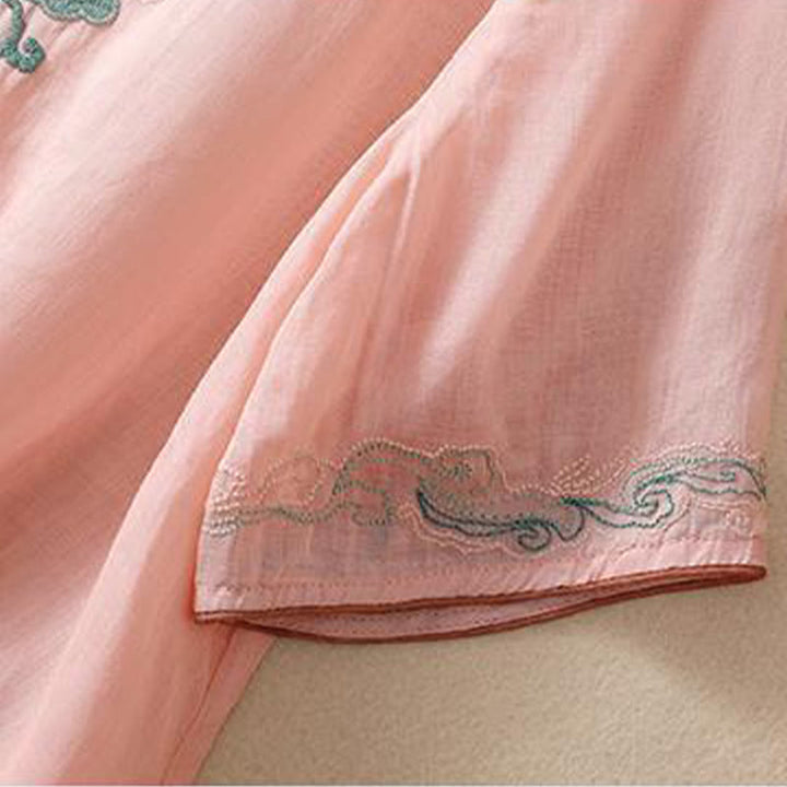 Chemise décontractée à manches mi-longues en coton et lin pour femme, motif Buddha Stones, broderie rétro, boutons grenouille - image 8