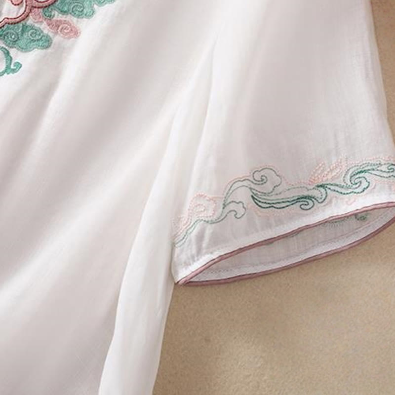 Chemise décontractée à manches mi-longues en coton et lin pour femme, motif Buddha Stones, broderie rétro, boutons grenouille - image 14