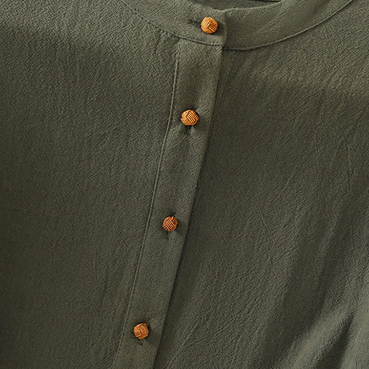 Buddha Stones d'été décontractée en coton et lin pour femme, couleur unie, demi-bouton, design simple, avec poche - image 9