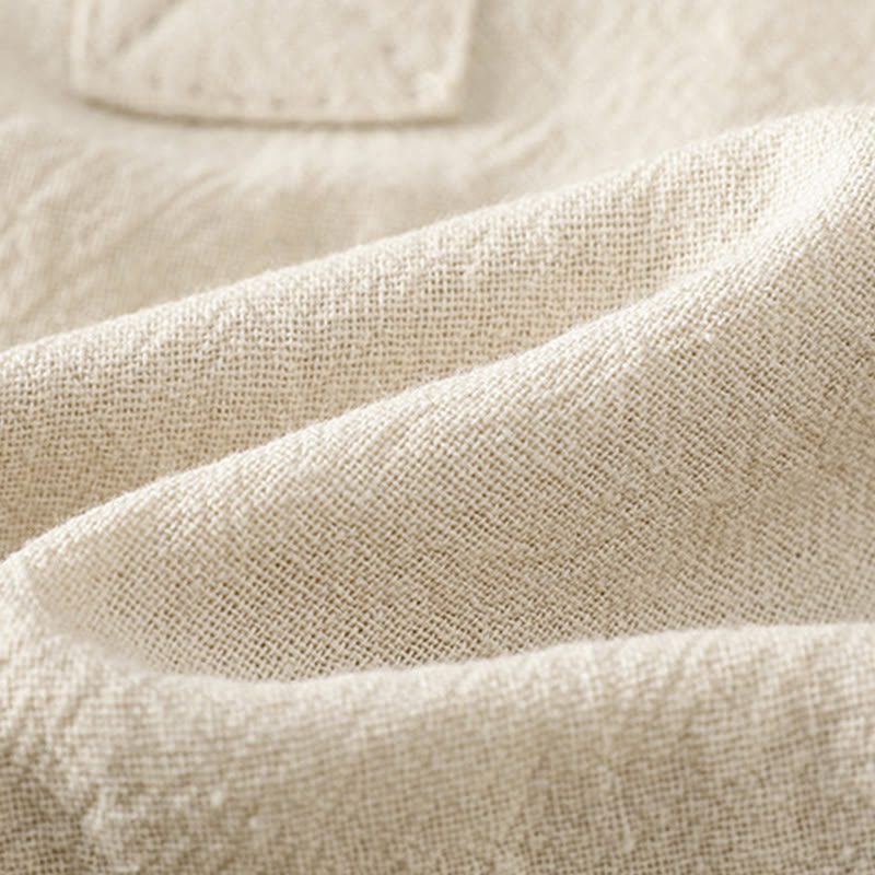 Buddha Stones d'été décontractée en coton et lin pour femme, couleur unie, demi-bouton, design simple, avec poche - image 4