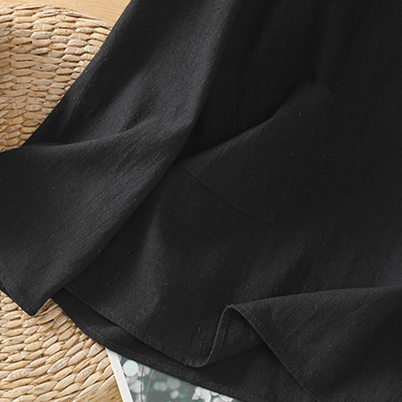 Buddha Stones d'été décontractée en coton et lin pour femme, couleur unie, demi-bouton, design simple, avec poche - image 18