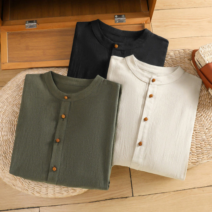 Buddha Stones d'été décontractée en coton et lin pour femme, couleur unie, demi-bouton, design simple, avec poche - image 19