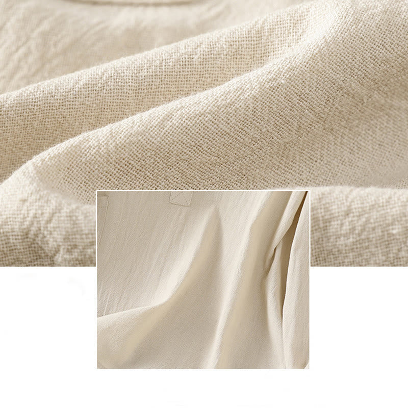 Buddha Stones d'été décontractée en coton et lin pour femme, couleur unie, demi-bouton, design simple, avec poche - image 5