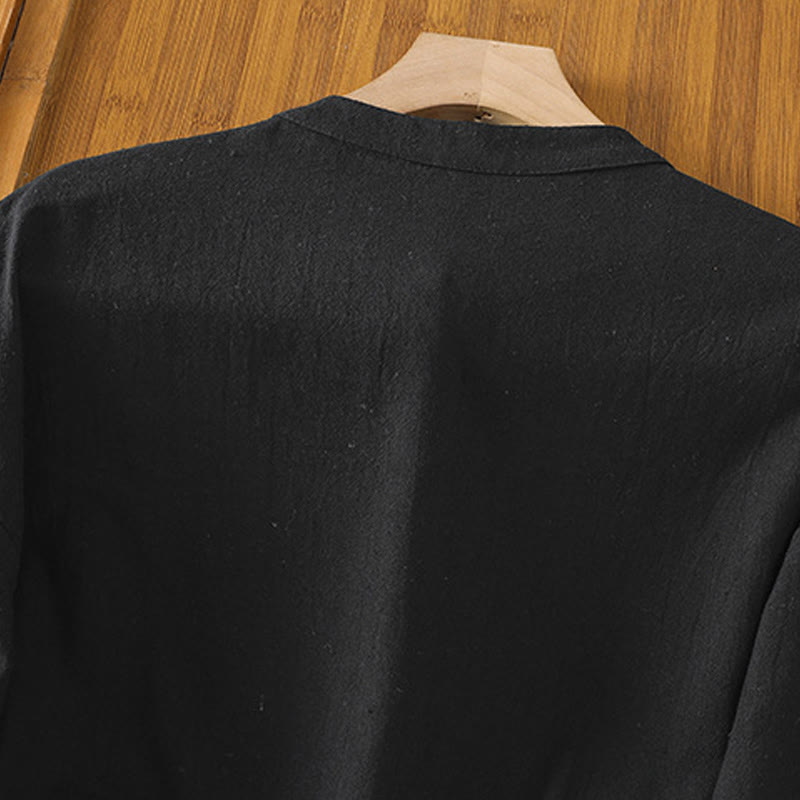 Buddha Stones d'été décontractée en coton et lin pour femme, couleur unie, demi-bouton, design simple, avec poche - image 16