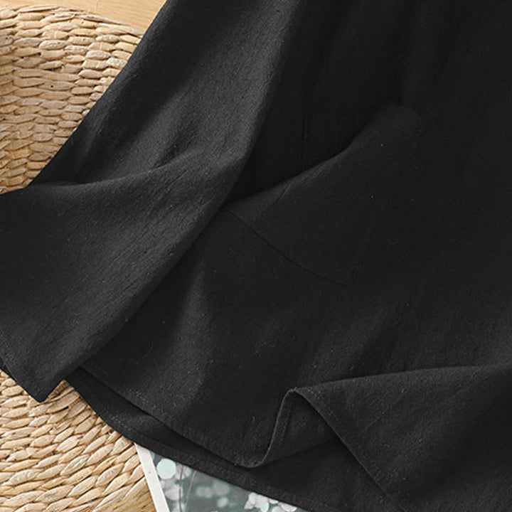 Buddha Stones d'été décontractée en coton et lin pour femme, couleur unie, demi-bouton, design simple, avec poche - image 18