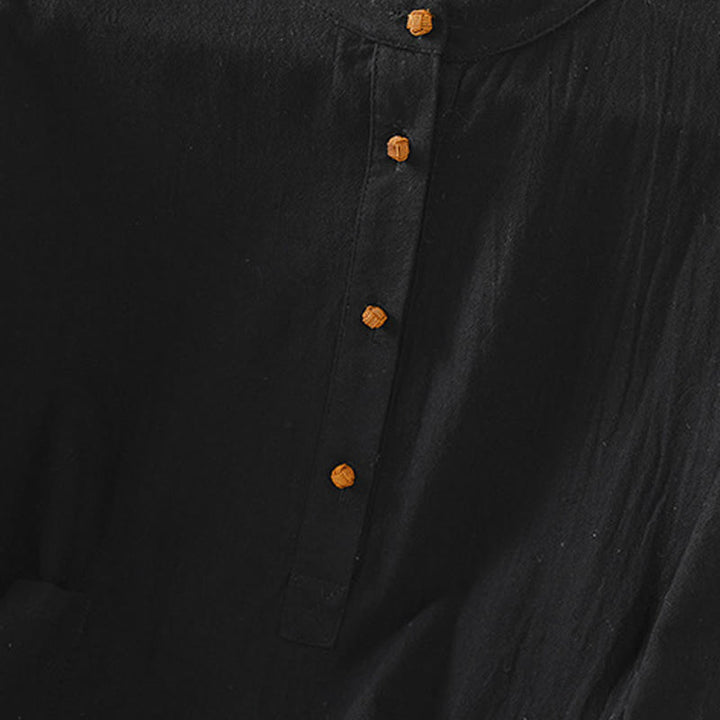 Buddha Stones d'été décontractée en coton et lin pour femme, couleur unie, demi-bouton, design simple, avec poche - image 17