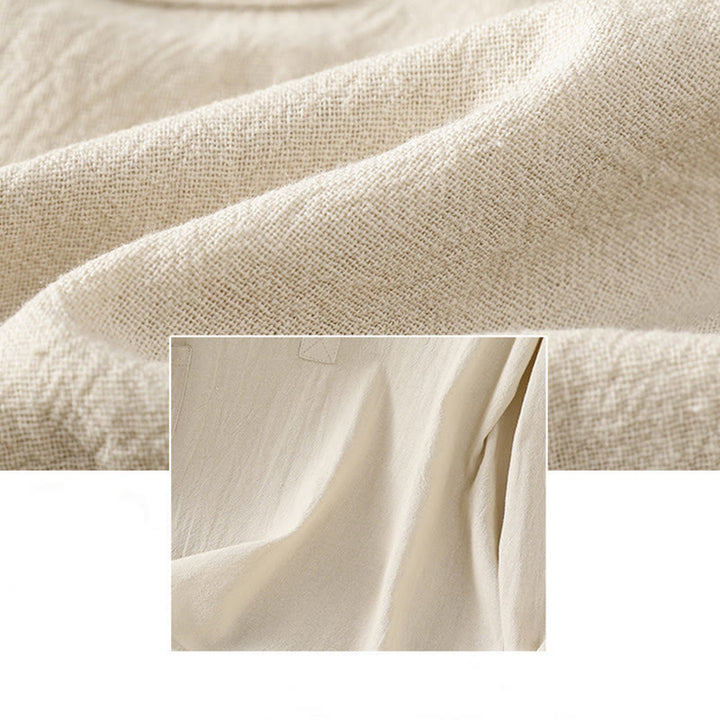 Buddha Stones d'été décontractée en coton et lin pour femme, couleur unie, demi-bouton, design simple, avec poche - image 5