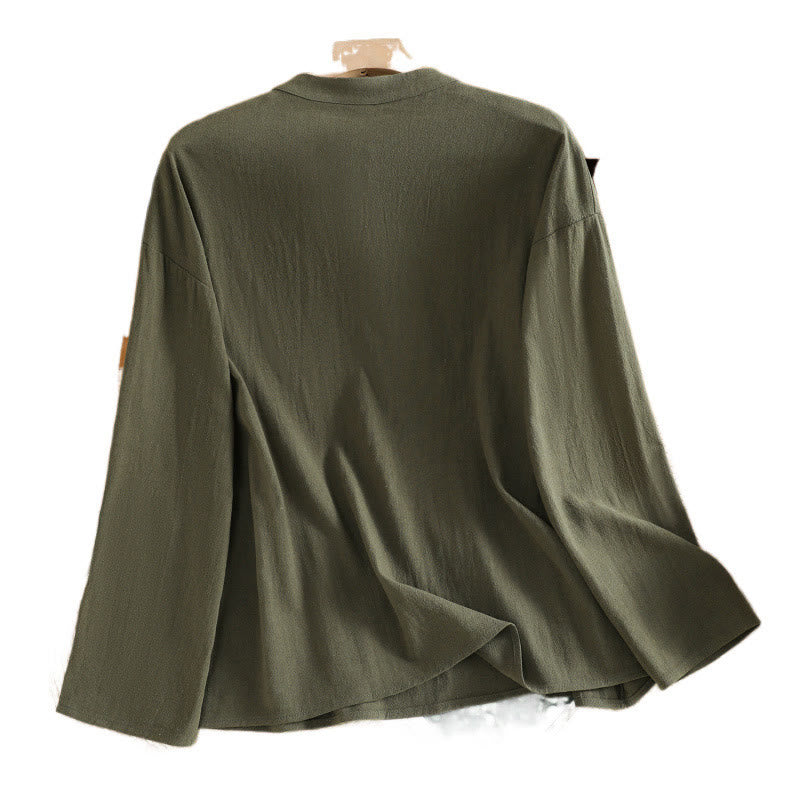 Buddha Stones d'été décontractée en coton et lin pour femme, couleur unie, demi-bouton, design simple, avec poche - image 11