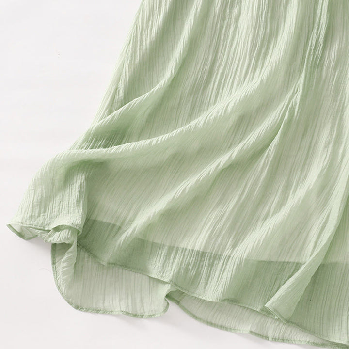 Robe mi-longue Buddha Stones d'été en coton et lin à manches courtes et broderies unies double épaisseur - image 7