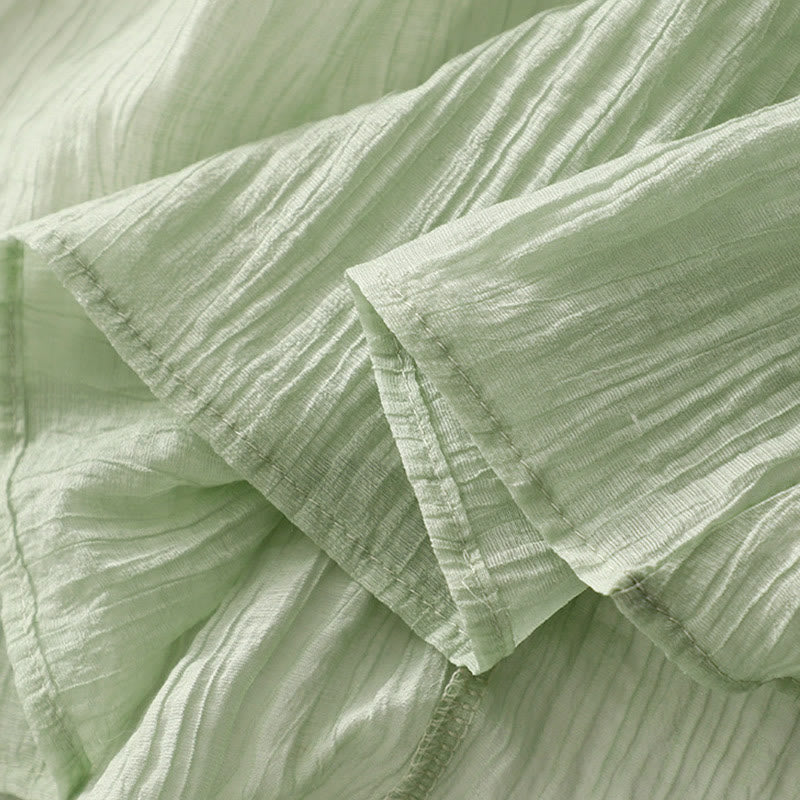 Robe mi-longue Buddha Stones d'été en coton et lin à manches courtes et broderies unies double épaisseur - image 6