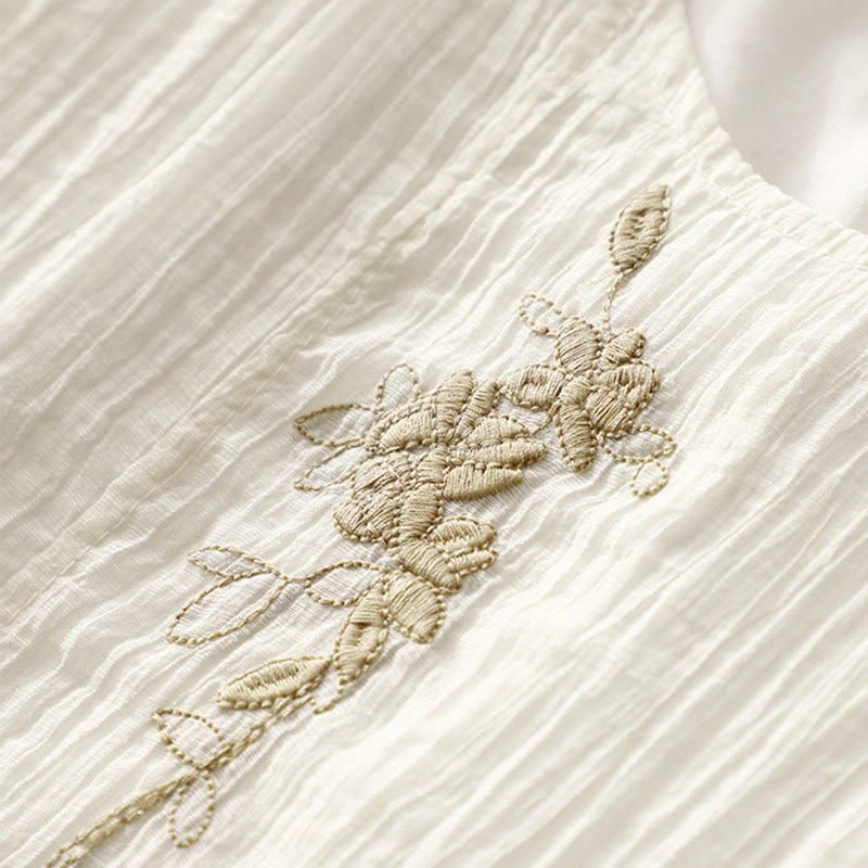 Robe mi-longue Buddha Stones d'été en coton et lin à manches courtes et broderies unies double épaisseur - image 12