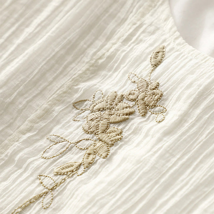 Robe mi-longue Buddha Stones d'été en coton et lin à manches courtes et broderies unies double épaisseur - image 12