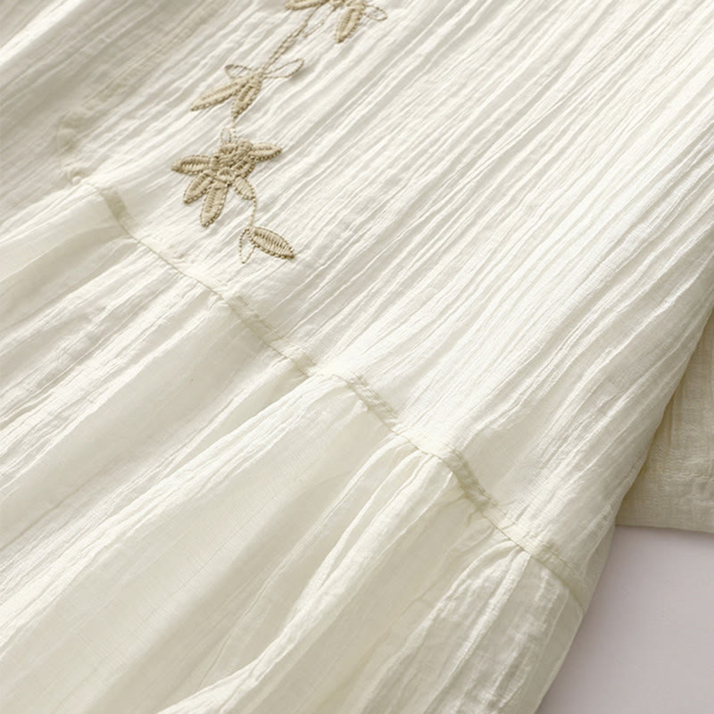 Robe mi-longue Buddha Stones d'été en coton et lin à manches courtes et broderies unies double épaisseur - image 13