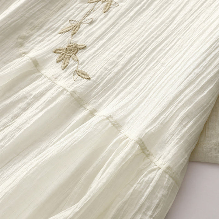 Robe mi-longue Buddha Stones d'été en coton et lin à manches courtes et broderies unies double épaisseur - image 13