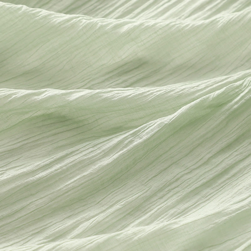 Robe mi-longue Buddha Stones d'été en coton et lin à manches courtes et broderies unies double épaisseur - image 5