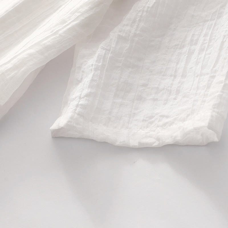 Robe mi-longue Buddha Stones d'été en coton et lin à manches courtes et broderies unies double épaisseur - image 26