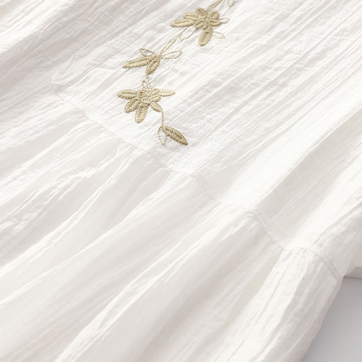 Robe mi-longue Buddha Stones d'été en coton et lin à manches courtes et broderies unies double épaisseur - image 24