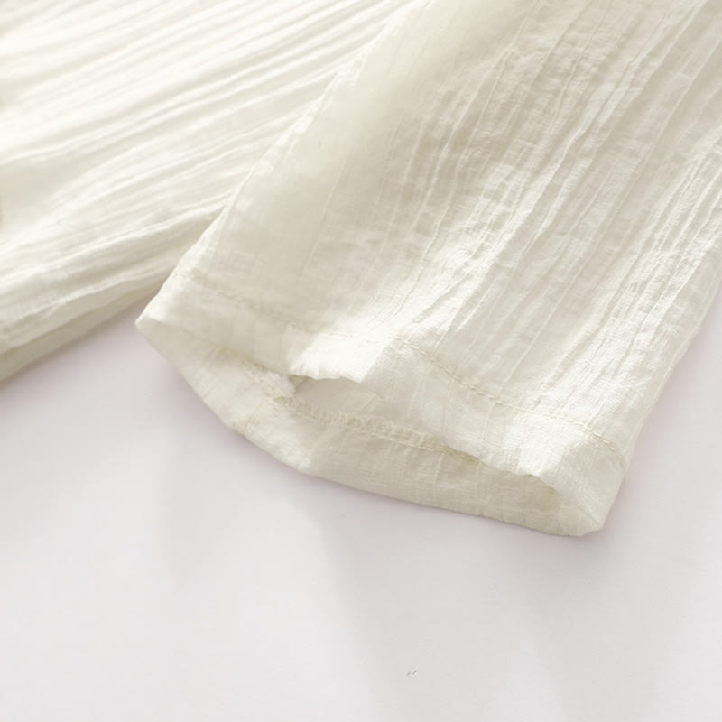 Robe mi-longue Buddha Stones d'été en coton et lin à manches courtes et broderies unies double épaisseur - image 16