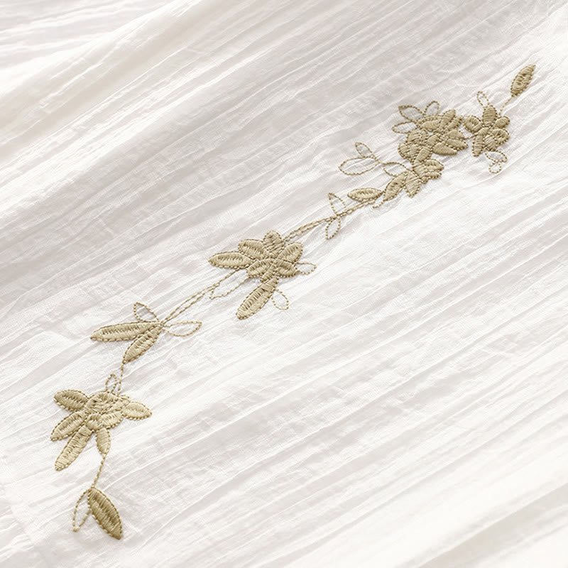 Robe mi-longue Buddha Stones d'été en coton et lin à manches courtes et broderies unies double épaisseur - image 23