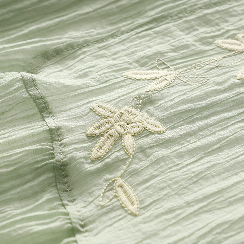 Robe mi-longue Buddha Stones d'été en coton et lin à manches courtes et broderies unies double épaisseur - image 2